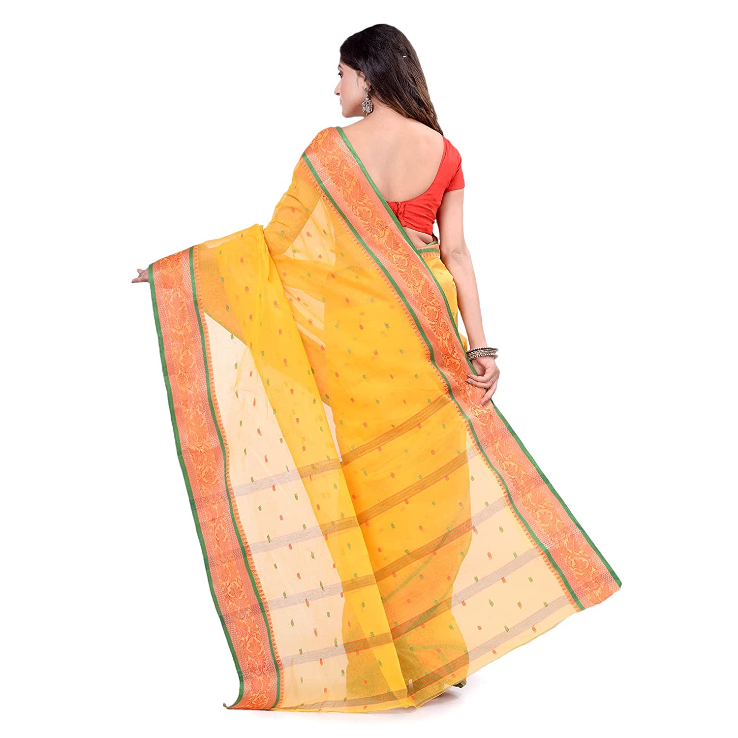 Desh Bidesh Women's Traditional Bengal Tant Pure Handloom Cotton Saree Patabahar Design Without Blouse Piece - Distacart