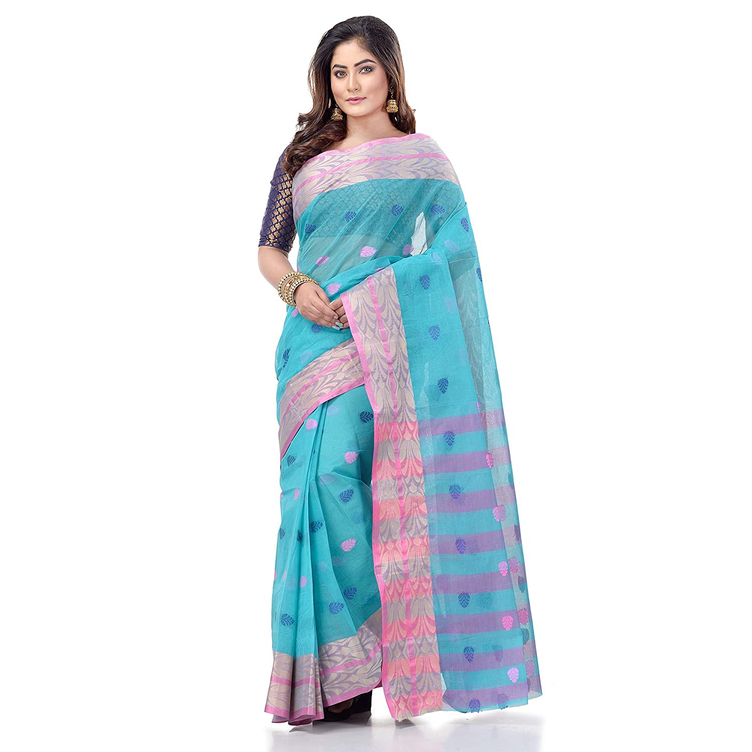 Desh Bidesh Bengal Cotton Women's Bengal Tant Woven Potrobinnas Design Pure Handloom Cotton Saree Without Blouse Piece - Distacart