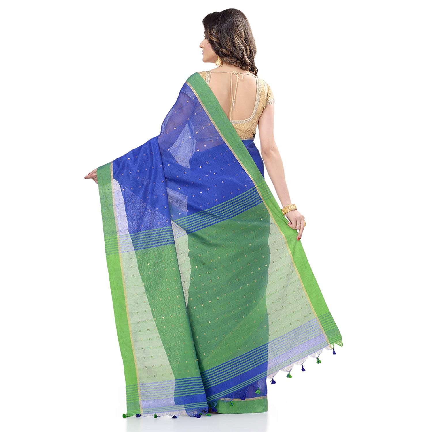 Desh Bidesh Women's Tant Silk Handloom Cotton Saree Sequence Work With Blouse Piece - Distacart