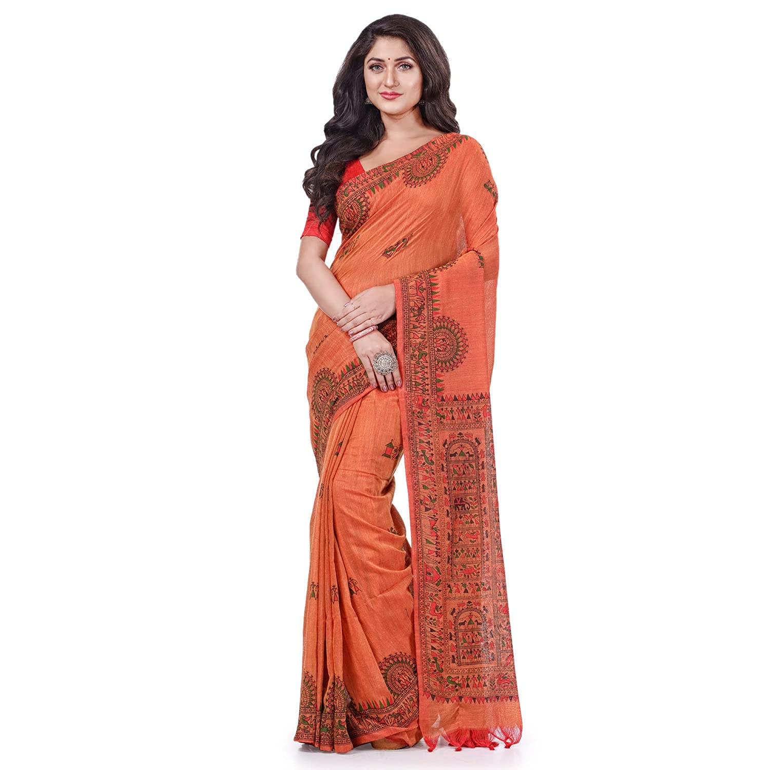 Desh Bidesh Women's Pure Cotton Tribal Art Warli Printed Designer Handloom Saree With Blouse Piece - Distacart