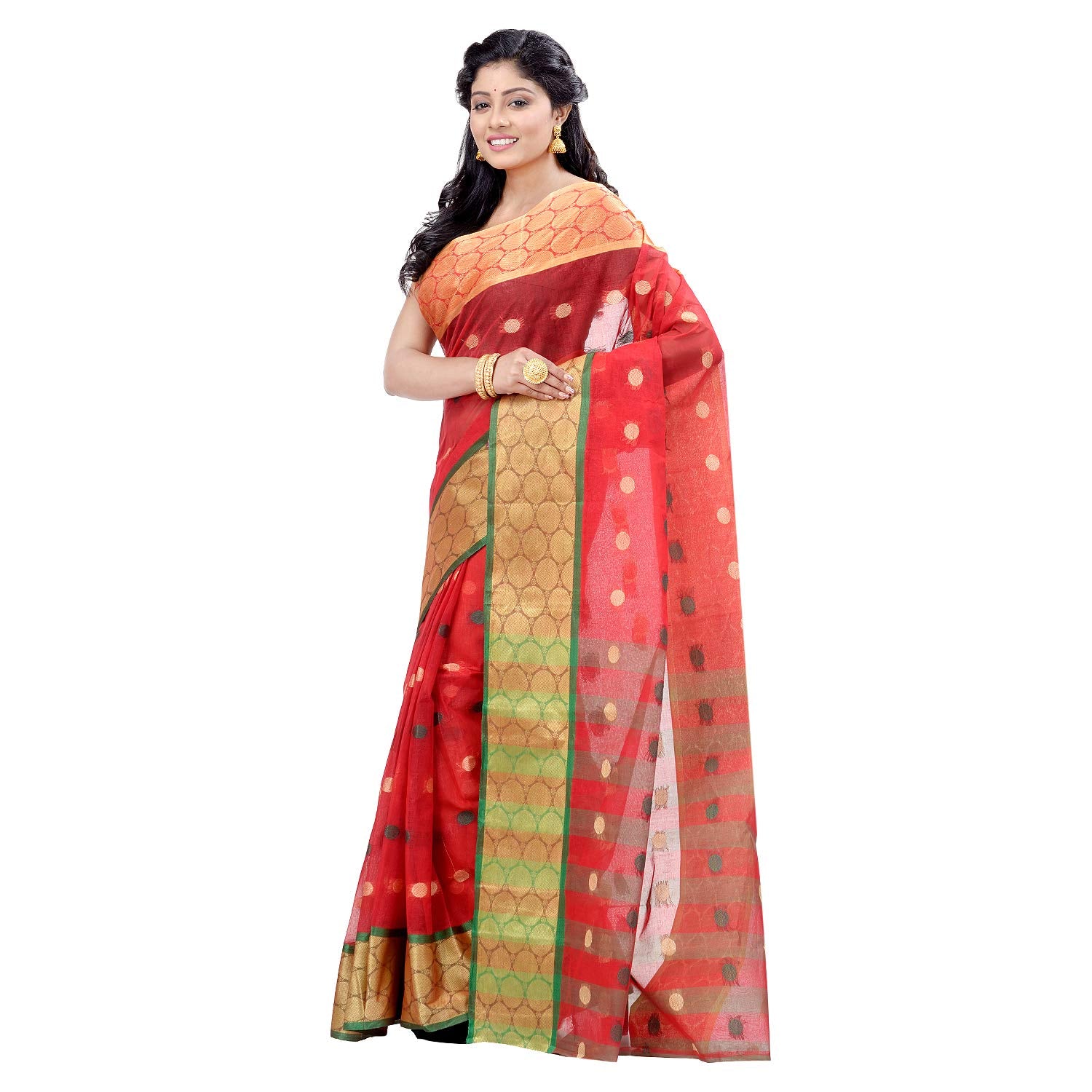 Desh Bidesh Women's Bengal Handloom Cotton Tant Saree Ganga Jamuna Design Without Blouse Piece - Distacart