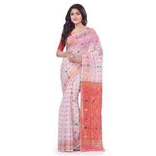 Desh Bidesh Women's Zari Karat Resham Dhakai Jamdani Bengal Pure Cotton Handloom Saree Whole Body Design Without Blouse Piece - Distacart