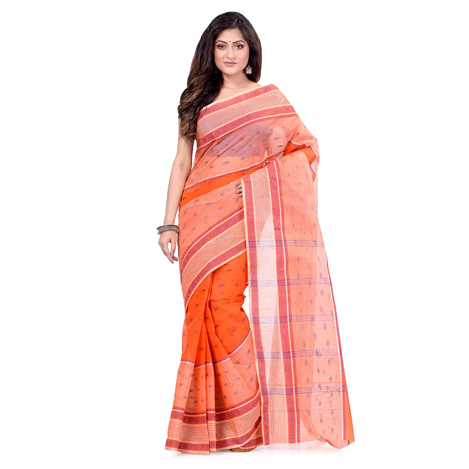 Desh Bidesh Women's Bengal Tant Devdas Design Pure Handloom Cotton Saree Without Blouse Piece - Distacart