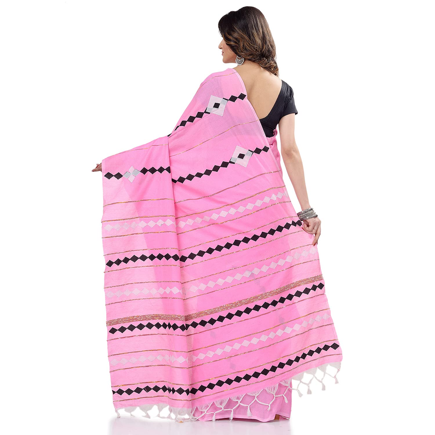 Desh Bidesh Women's Bengali Khesh Pure Cotton Handloom Saree Diamond Designed With Blouse Piece - Distacart