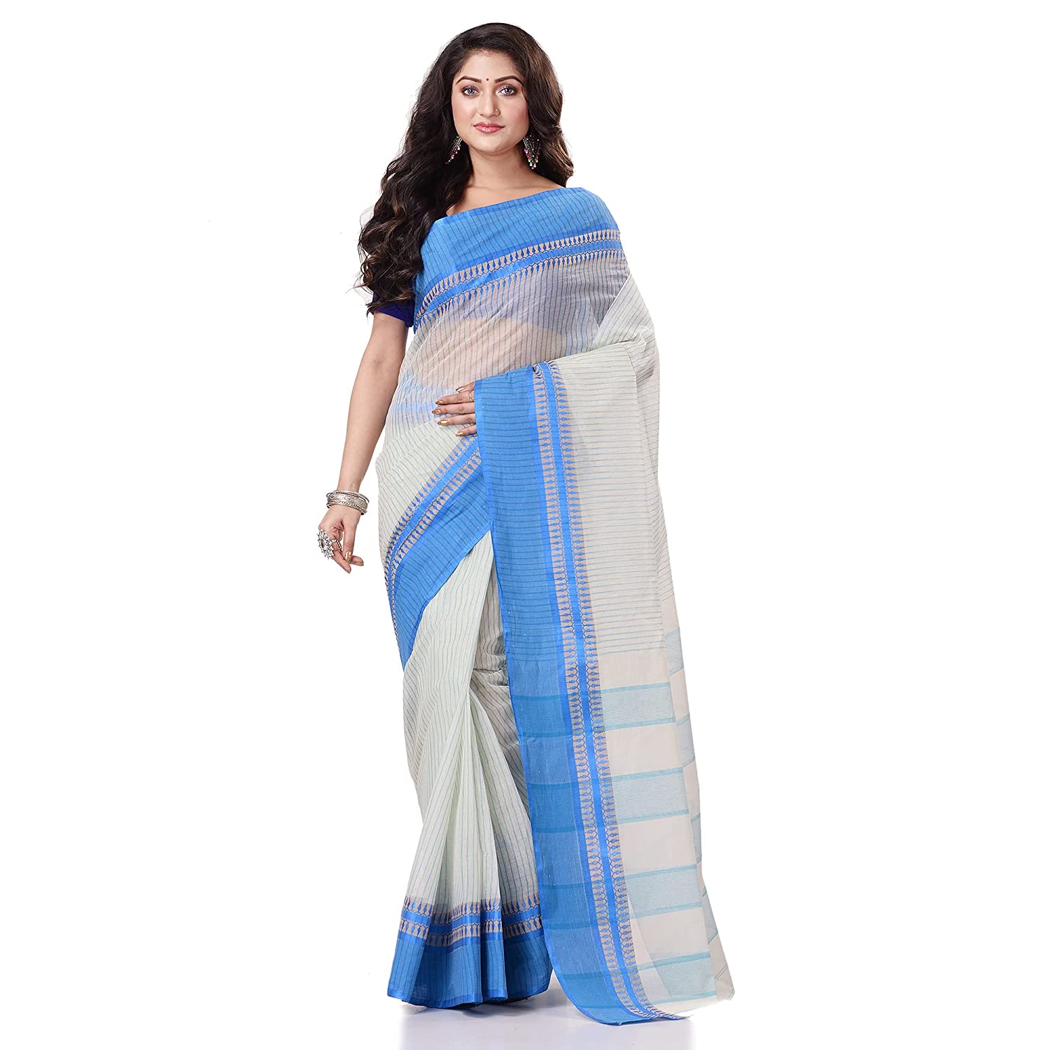 Desh Bidesh Women's Traditional Bengal Tant Pure Handloom Cotton Saree Kantha Stitch Woven Without Blouse Piece - Distacart