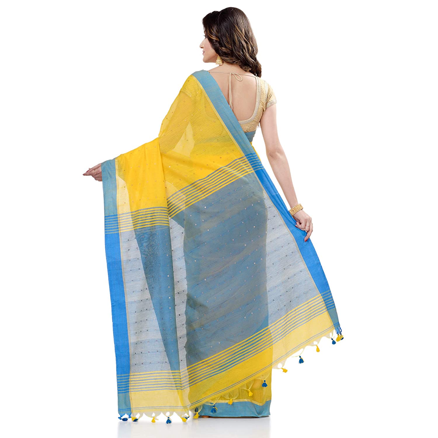 Desh Bidesh Women's Tant Silk Handloom Cotton Saree Sequence Work With Blouse Piece - Distacart