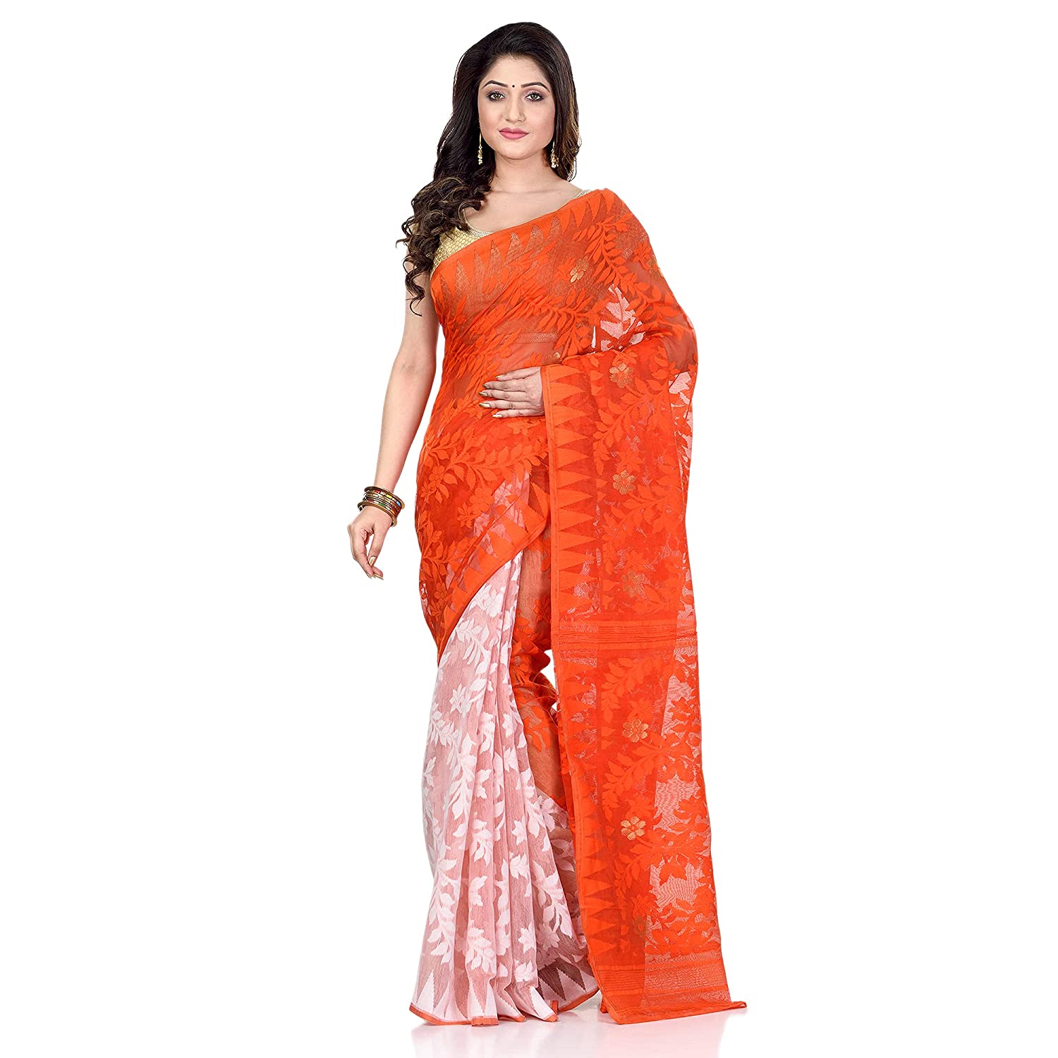 Desh Bidesh Women's Tant Handloom Soft Dhakai Jamdani Cotton Saree Whole Body Design - Distacart