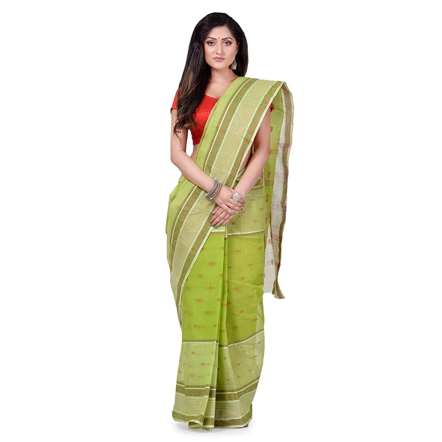 Desh Bidesh Women's Bengal Tant Devdas Design Pure Handloom Cotton Saree Without Blouse Piece - Distacart