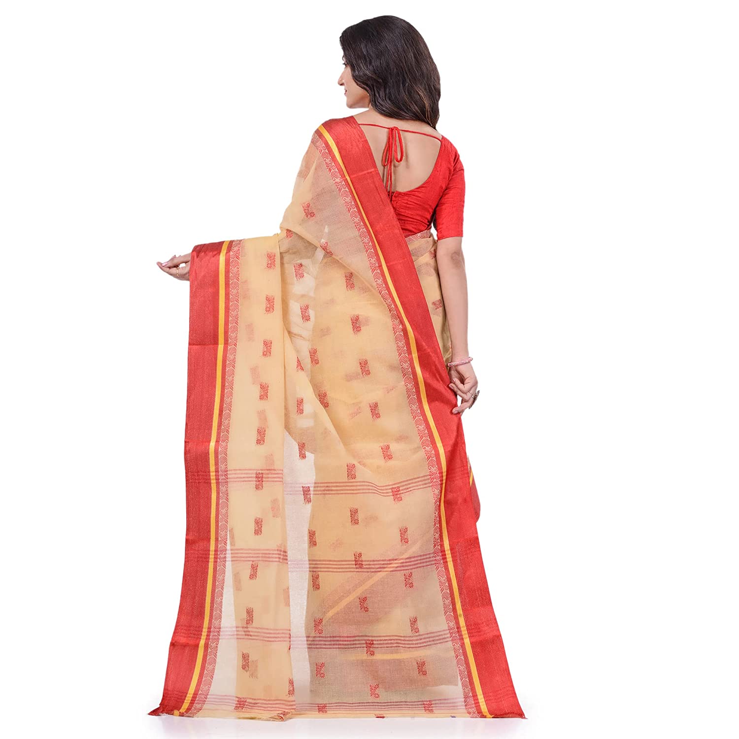 Desh Bidesh Women's Traditional Pure Handloom Cotton Saree Navarupa Velvet Par Design Without Blouse Piece - Distacart