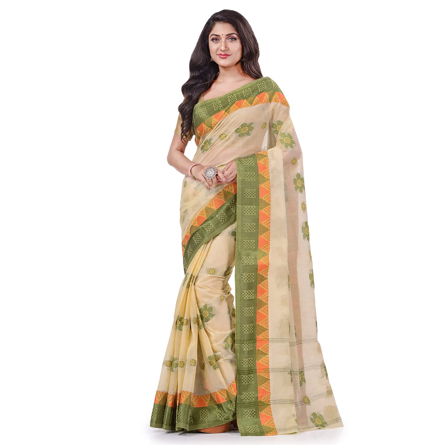 Desh Bidesh Women's Traditional Bengal Fuleswari Woven Designer Pure Handloom Cotton Saree Without Blouse Piece - Distacart