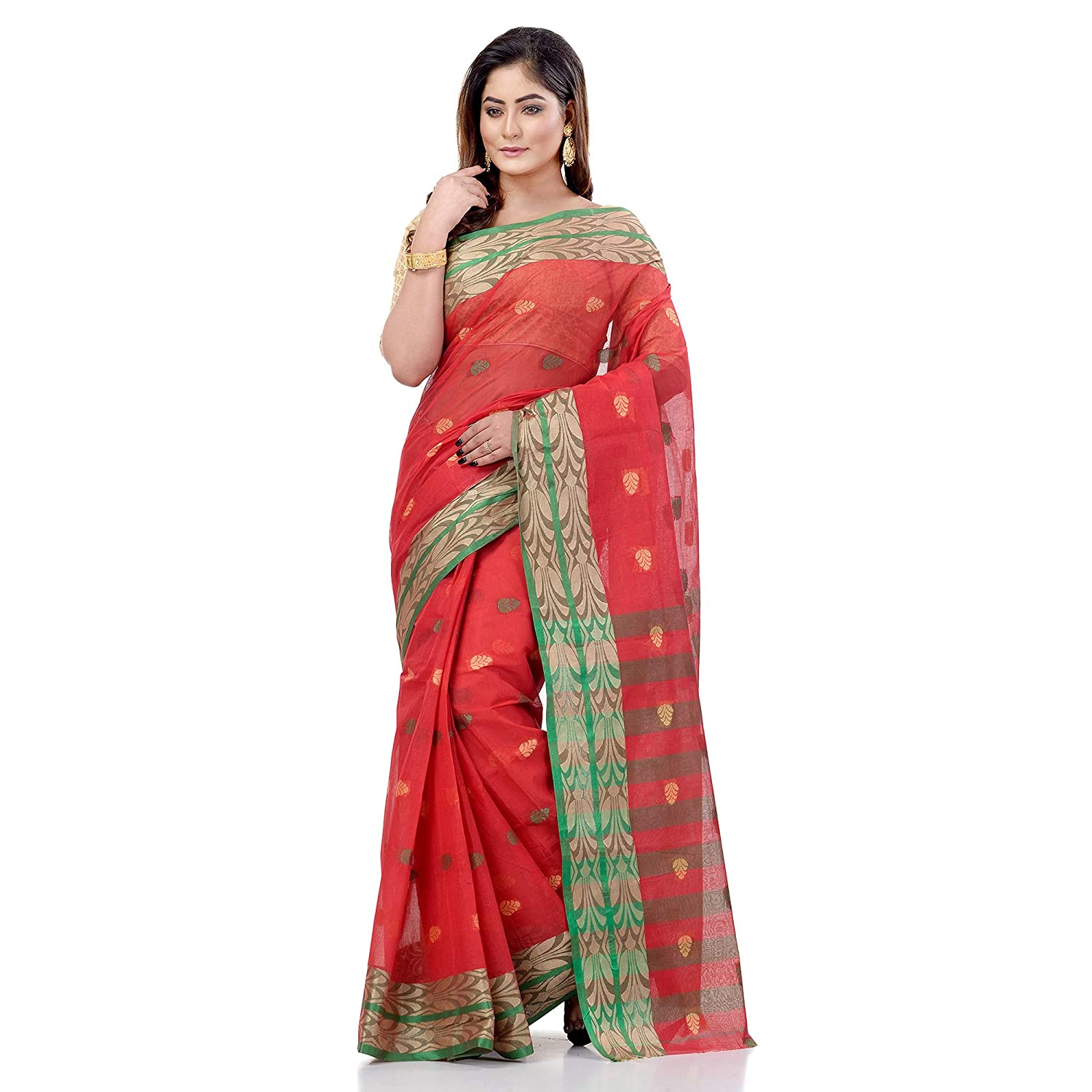 Desh Bidesh Bengal Cotton Women's Bengal Tant Woven Potrobinnas Design Pure Handloom Cotton Saree Without Blouse Piece - Distacart