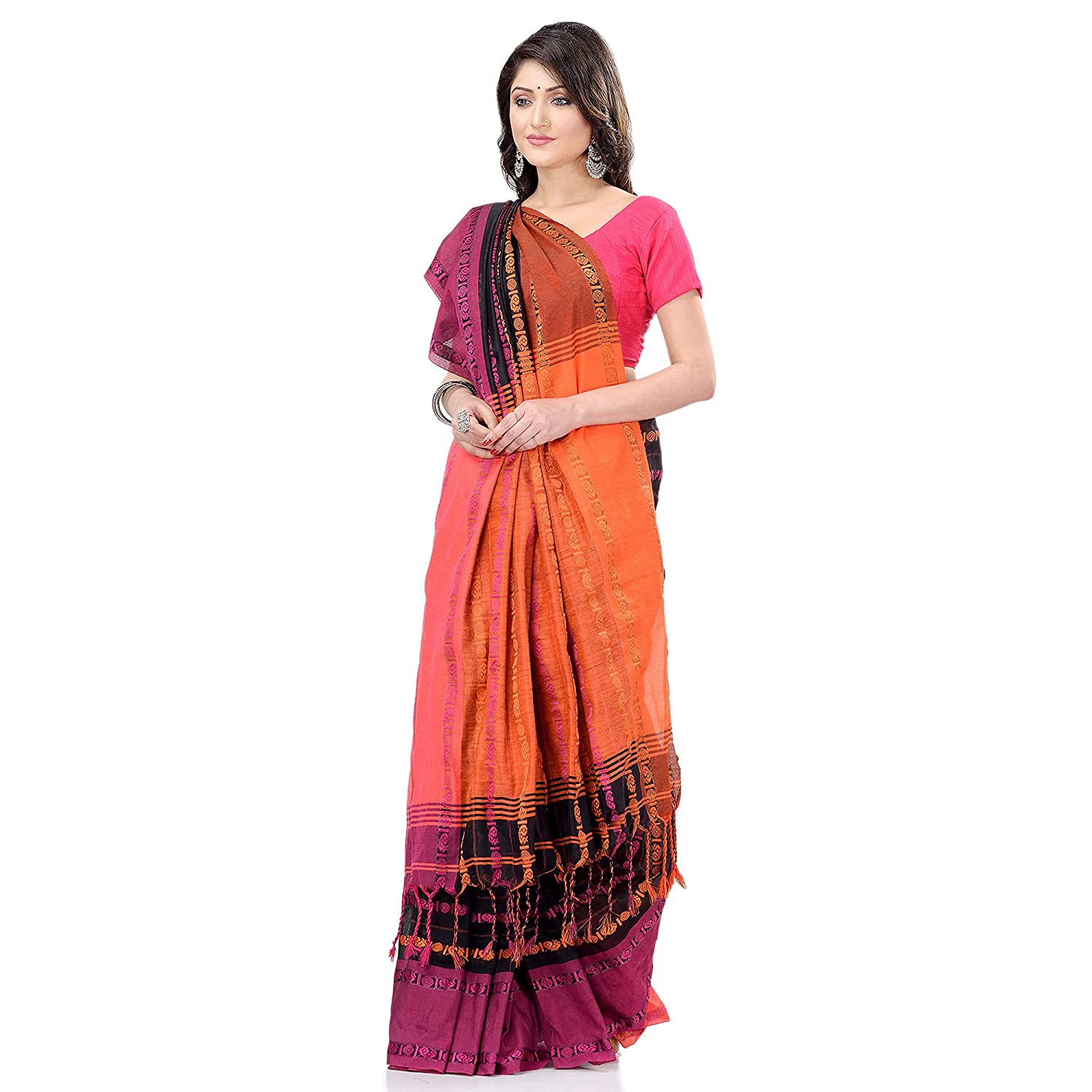 Desh Bidesh Women's Traditional Bengali Bengamuri Pure Handloom Cotton Saree With Blouse Piece - Distacart