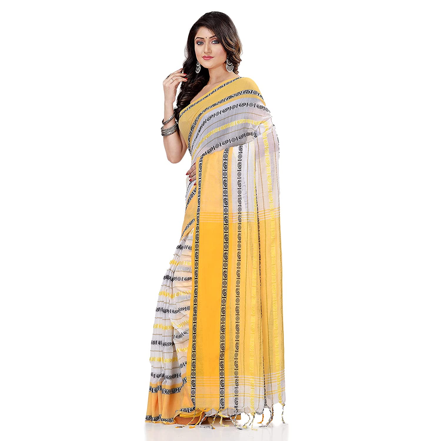 Desh Bidesh Women's Traditional Bengali Bengamuri Pure Handloom Cotton Saree With Blouse Piece - Distacart