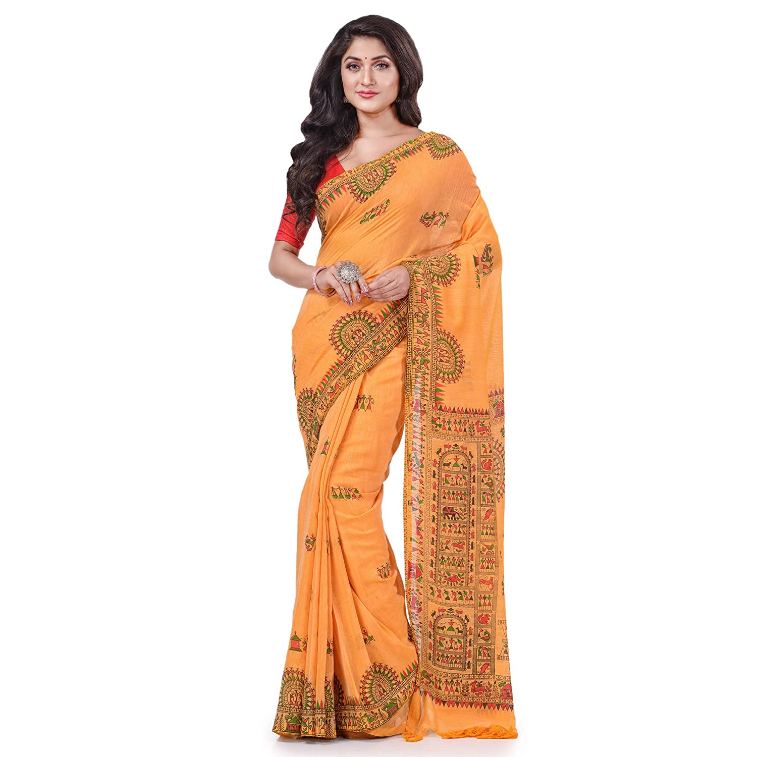 Desh Bidesh Women's Pure Cotton Tribal Art Warli Printed Designer Handloom Saree With Blouse Piece - Distacart