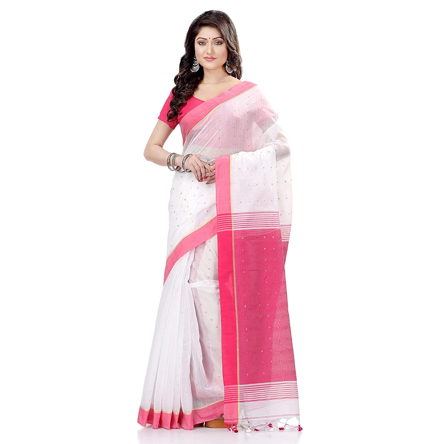 Desh Bidesh Women's Tant Silk Handloom Cotton Saree Sequence Work With Blouse Piece - Distacart