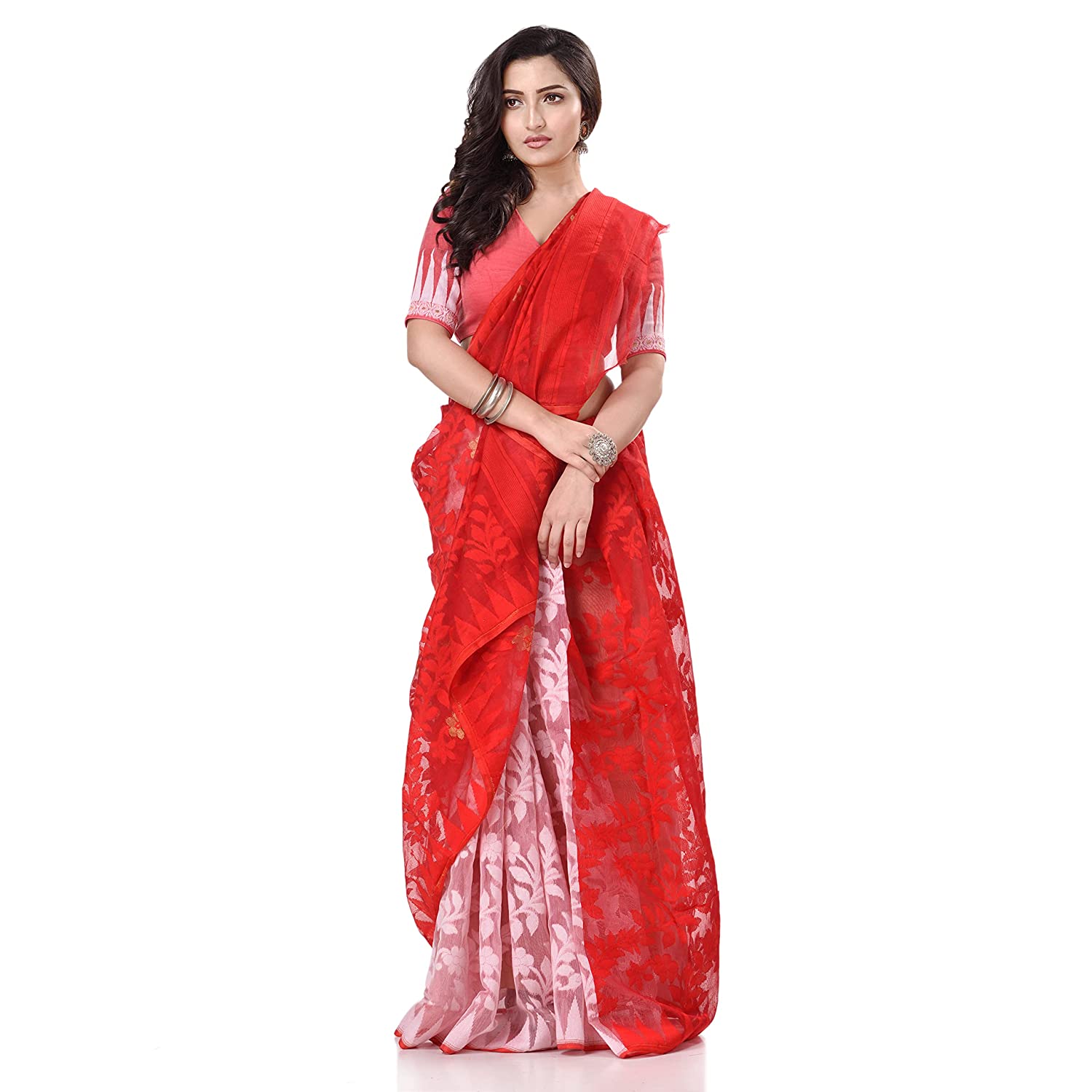 Desh Bidesh Women's Tant Handloom Soft Dhakai Jamdani Cotton Saree Whole Body Design - Distacart