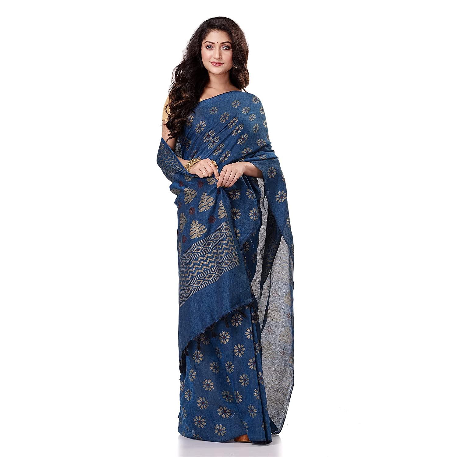 Desh Bidesh Bengal Cotton Women's Bengal Tant Abhra Fabric Design Pure Cotton Handloom Saree With Blouse Piece - Distacart