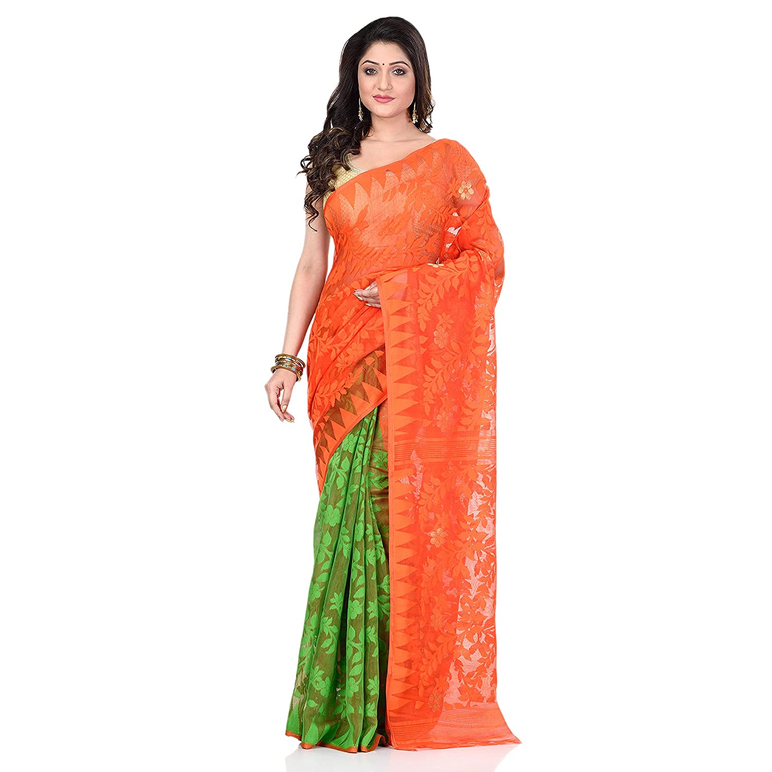 Desh Bidesh Women's Tant Handloom Soft Dhakai Jamdani Cotton Saree Whole Body Design - Distacart