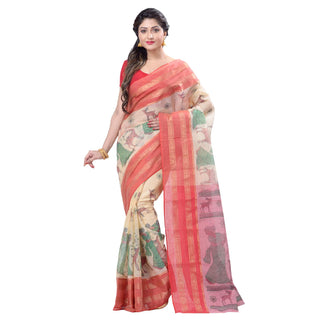 Desh Bidesh Women's Shakuntala Design Printed Tant Handloom Pure Cotton Saree Without Blouse Piece - Distacart