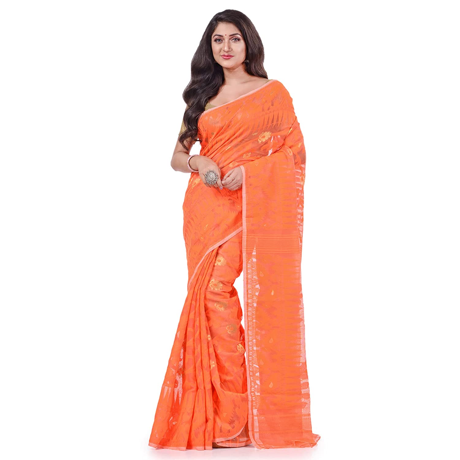 Desh Bidesh Bengal Cotton Tant Women's Bengal Handloom Tant Soft Dhakai Jamdani Cotton Saree Whole Body Design - Distacart