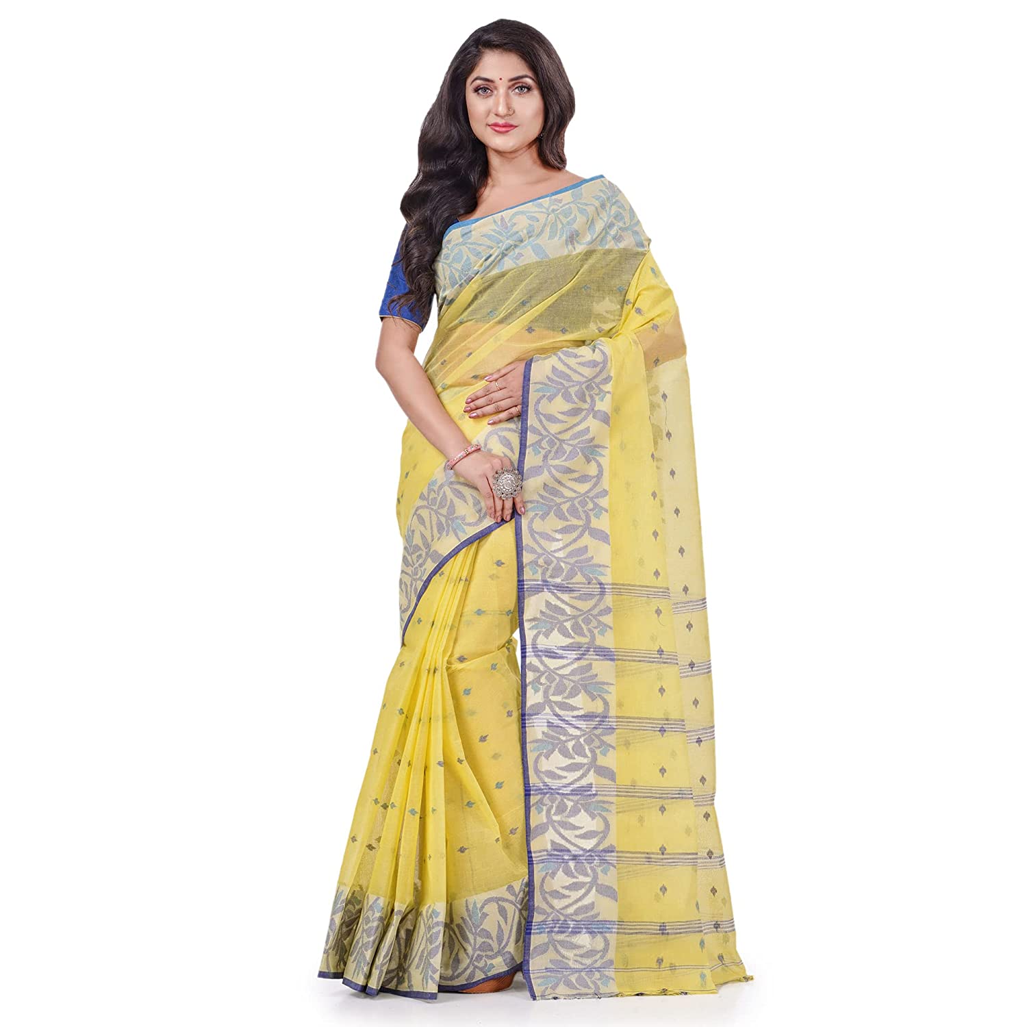 Desh Bidesh Women's Traditional Pure Handloom Cotton Saree Flower Floral Woven Designer Without Blouse Piece - Distacart