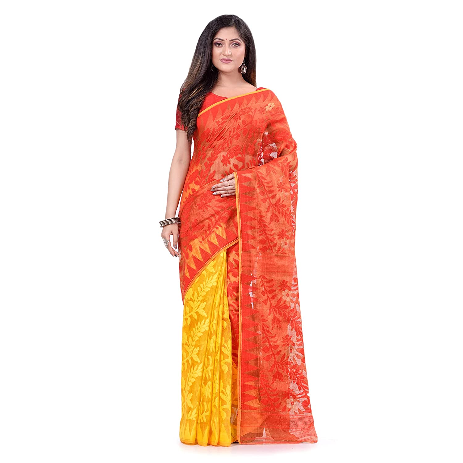 Desh Bidesh Women's Bengal Handloom Tant Soft Dhakai Jamdani Cotton Saree Whole Body Design Without Blouse Piece - Distacart
