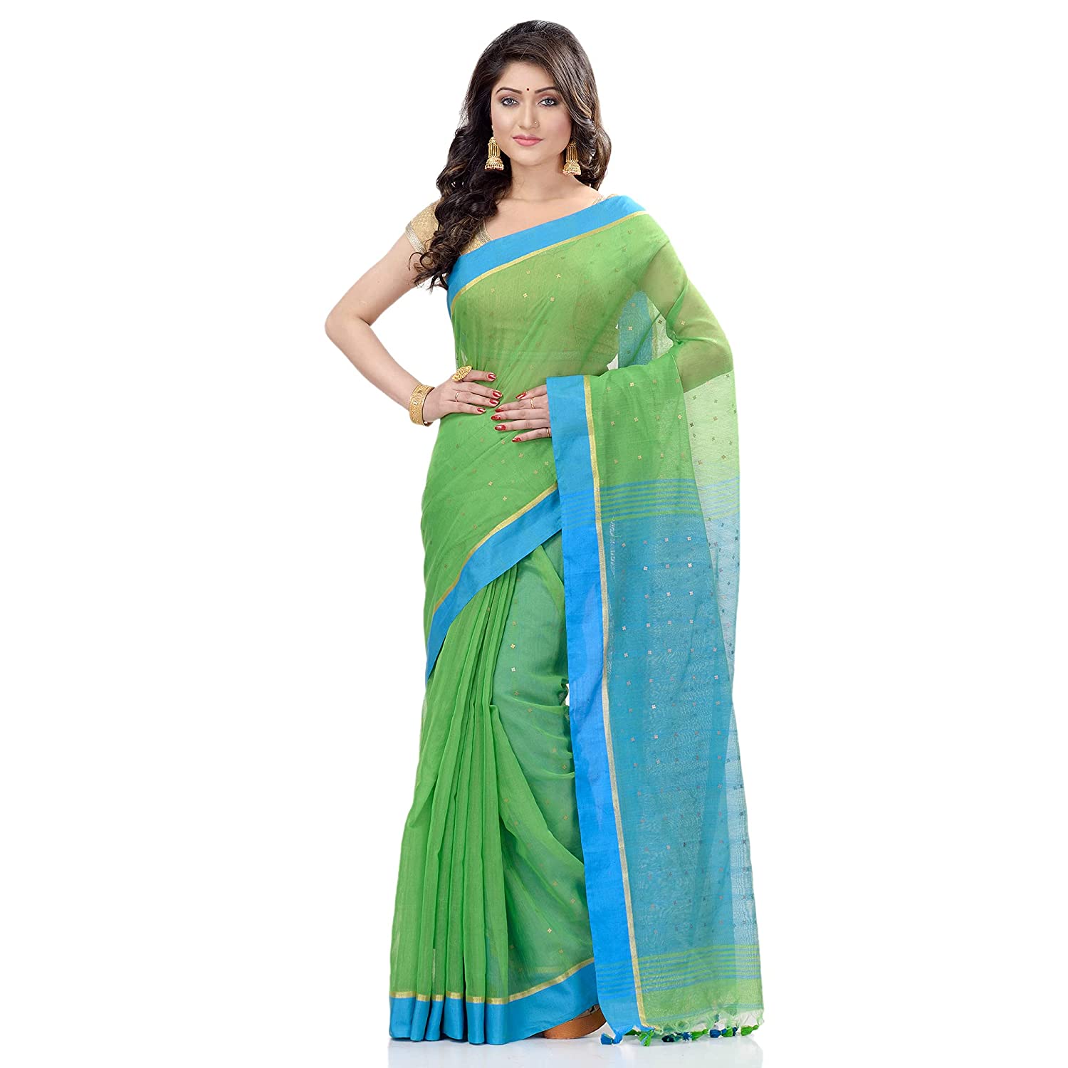 Desh Bidesh Women's Tant Silk Handloom Cotton Saree Sequence Work With Blouse Piece - Distacart