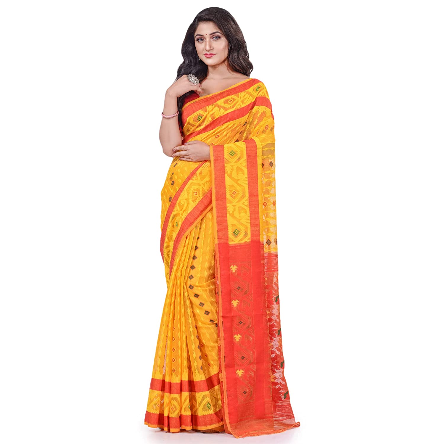 Desh Bidesh Women's Oporajita Design Dhakai Jamdani Bengal Pure Cotton Saree Whole Body Design Without Blouse Piece - Distacart