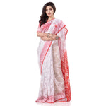 Thumbnail for Desh Bidesh Women's Bengal Handloom Soft Dhakai Jamdani Cotton Saree Whole Body Design Without Blouse Piece (White Red) - Distacart