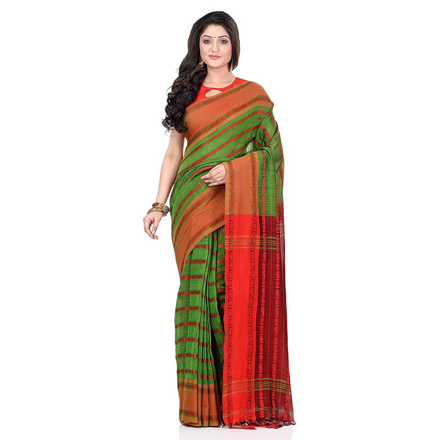 Desh Bidesh Women's Traditional Bengali Bengamuri Pure Handloom Cotton Saree With Blouse Piece - Distacart