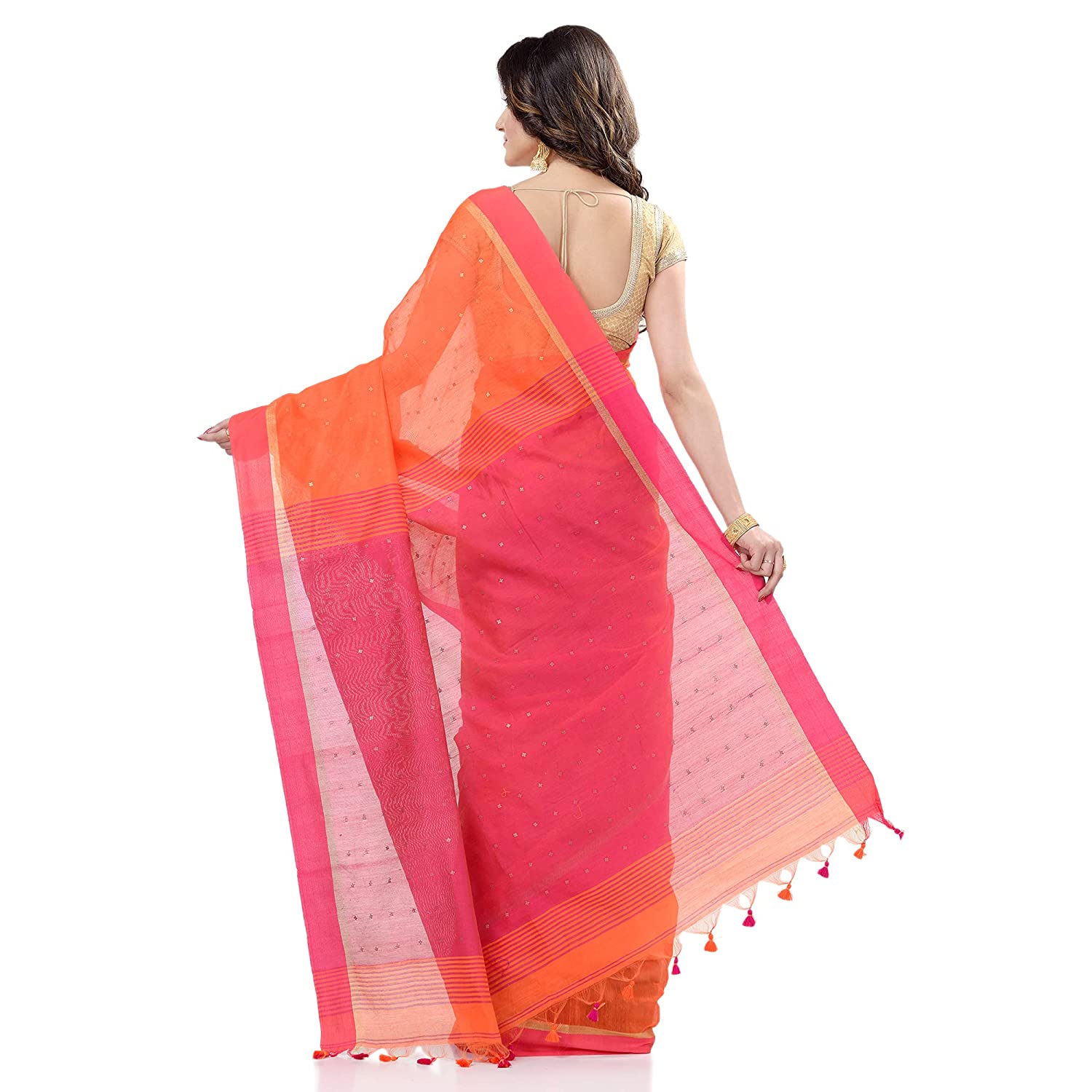 Desh Bidesh Women's Tant Silk Handloom Cotton Saree Sequence Work With Blouse Piece - Distacart