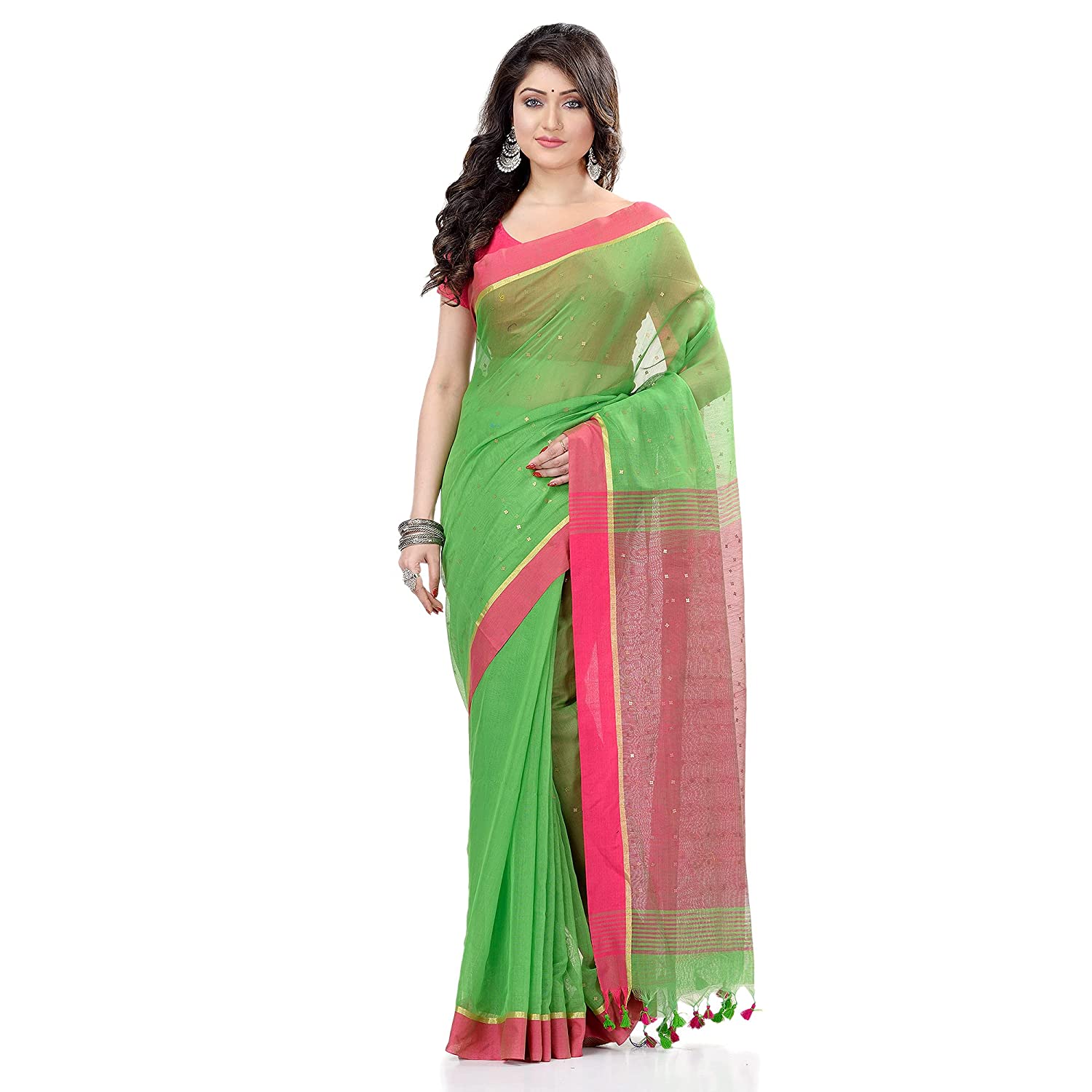 Desh Bidesh Women's Tant Silk Handloom Cotton Saree Sequence Work With Blouse Piece - Distacart