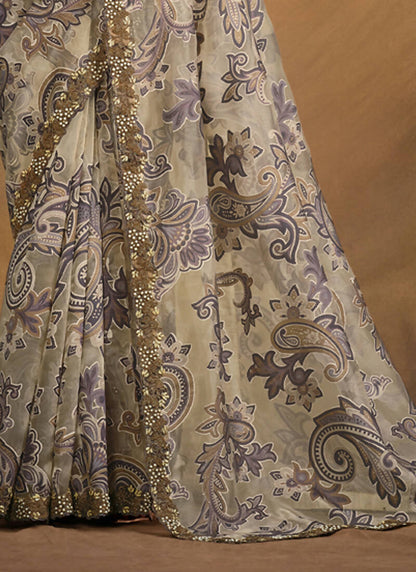 Grey Burning Tissue Designer Saree with Unstitched Blouse - Norita Mahitha - Distacart