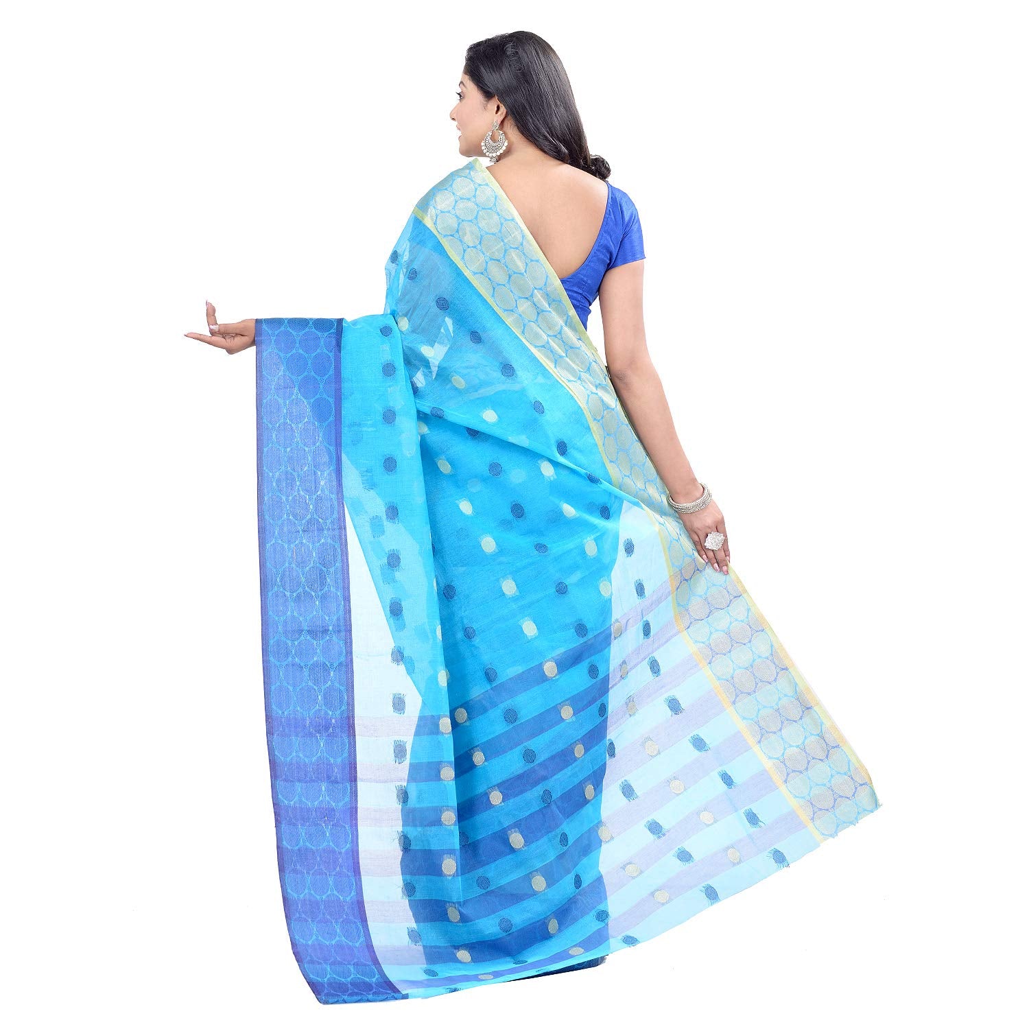 Desh Bidesh Women's Pure Cotton Traditional Handloom Ganga Jamuna Zori Design Bengal Tant Saree Without Blouse Pcs (Blue) - Distacart