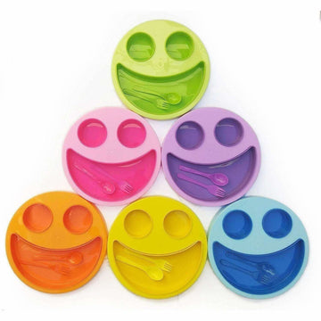 Multicolor Cute Big Smiley Plates for kids with Fork and Spoon - Distacart