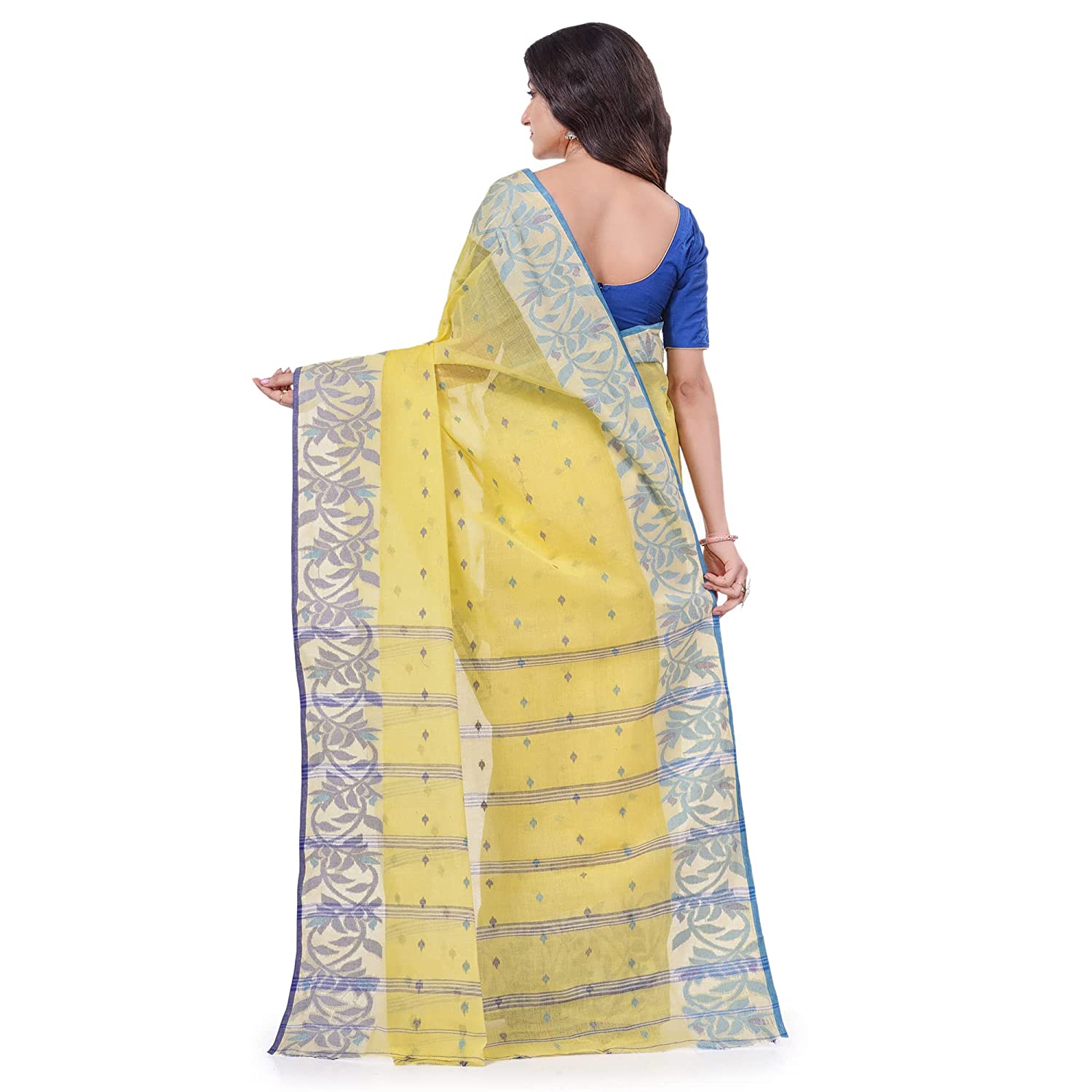 Desh Bidesh Women's Traditional Pure Handloom Cotton Saree Flower Floral Woven Designer Without Blouse Piece - Distacart