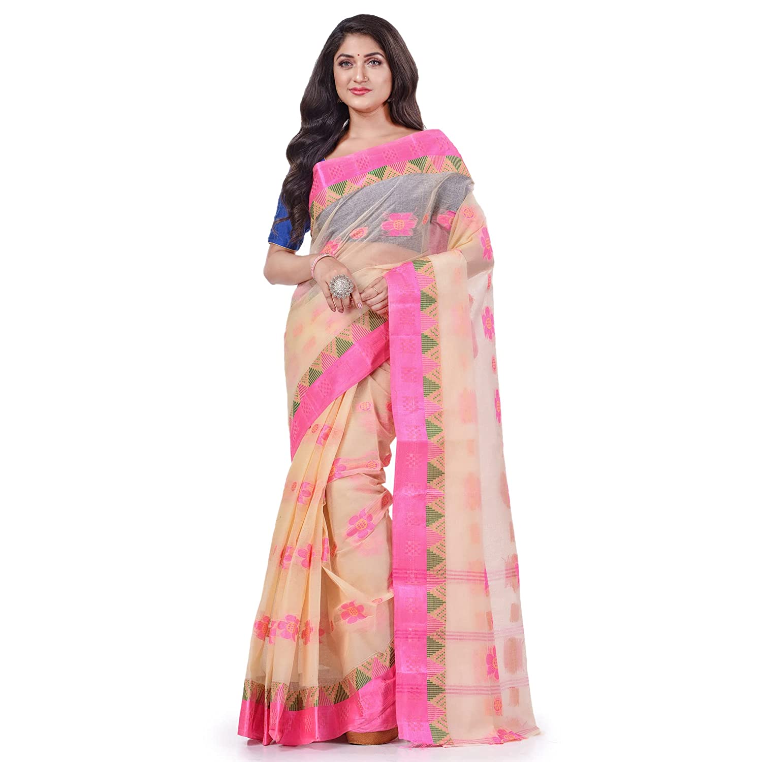Desh Bidesh Women's Traditional Bengal Fuleswari Woven Designer Pure Handloom Cotton Saree Without Blouse Piece - Distacart