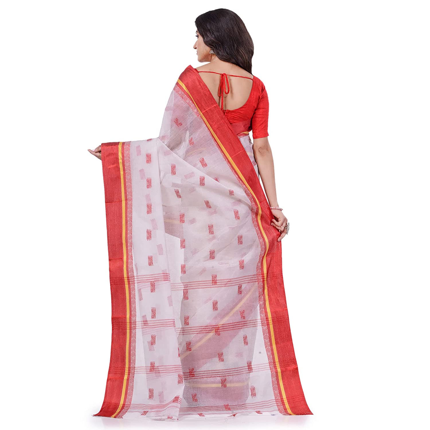 Desh Bidesh Women's Traditional Pure Handloom Cotton Saree Navarupa Velvet Par Design Without Blouse Piece - Distacart