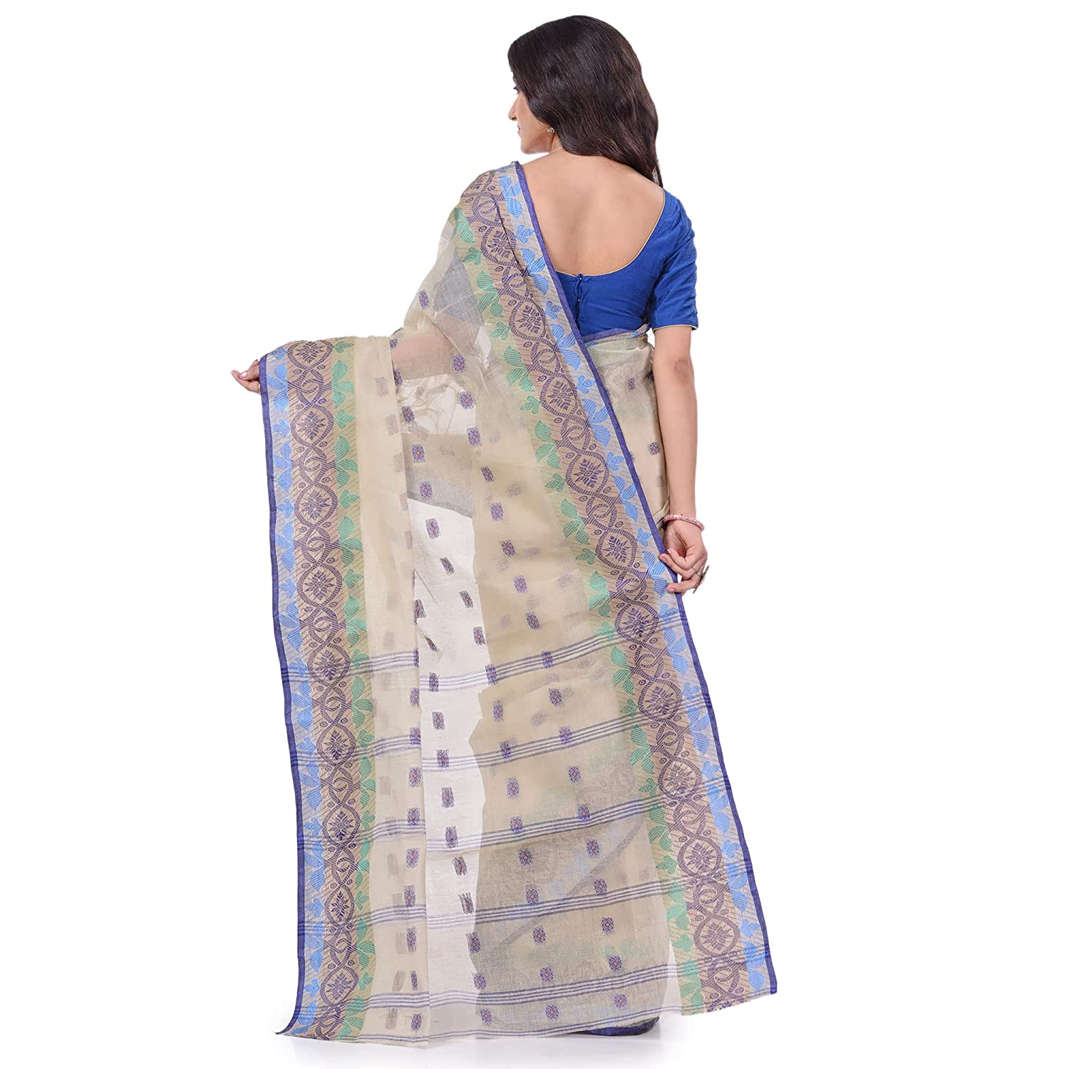 Desh Bidesh Women's Traditional Bengal Tant Tri Leaf Woven Design Pure Handloom Cotton Saree Without Blouse Piece - Distacart