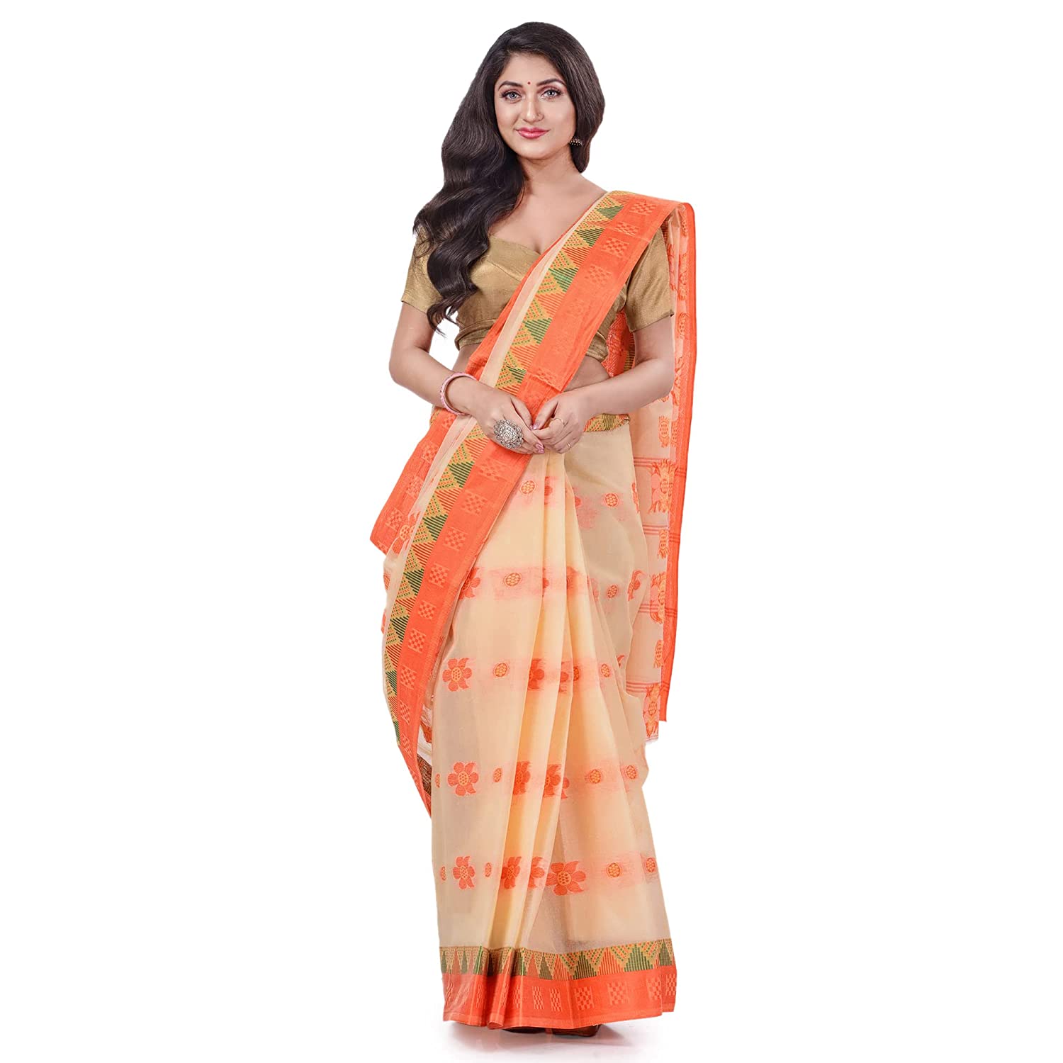Desh Bidesh Women's Traditional Bengal Fuleswari Woven Designer Pure Handloom Cotton Saree Without Blouse Piece - Distacart