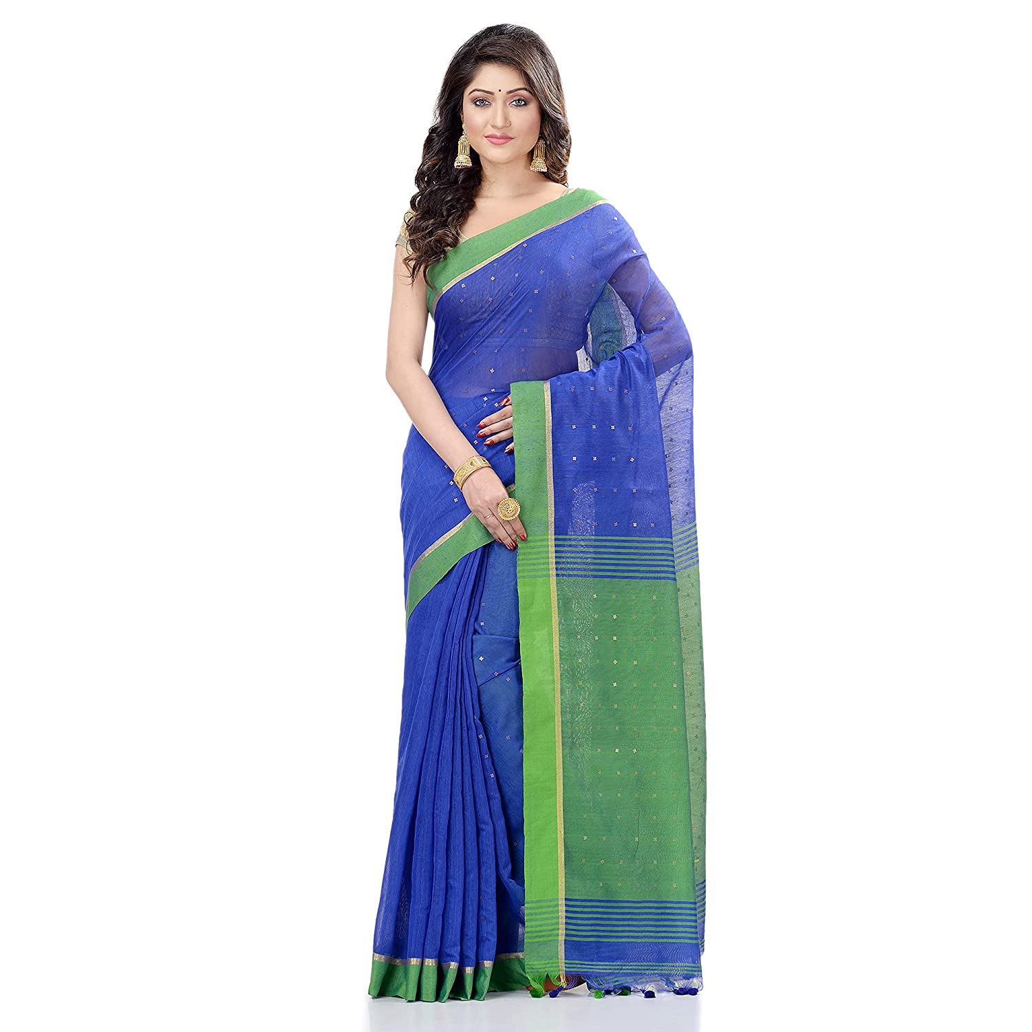 Desh Bidesh Women's Tant Silk Handloom Cotton Saree Sequence Work With Blouse Piece - Distacart