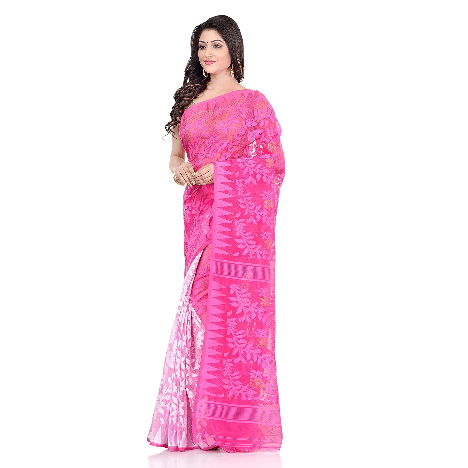 Desh Bidesh Women's Tant Handloom Soft Dhakai Jamdani Cotton Saree Whole Body Design - Distacart