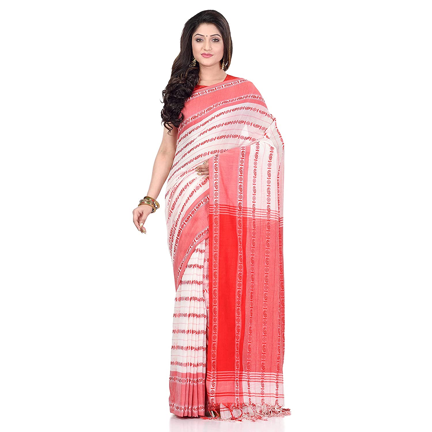 Desh Bidesh Women's Traditional Bengali Bengamuri Pure Handloom Cotton Saree With Blouse Piece - Distacart