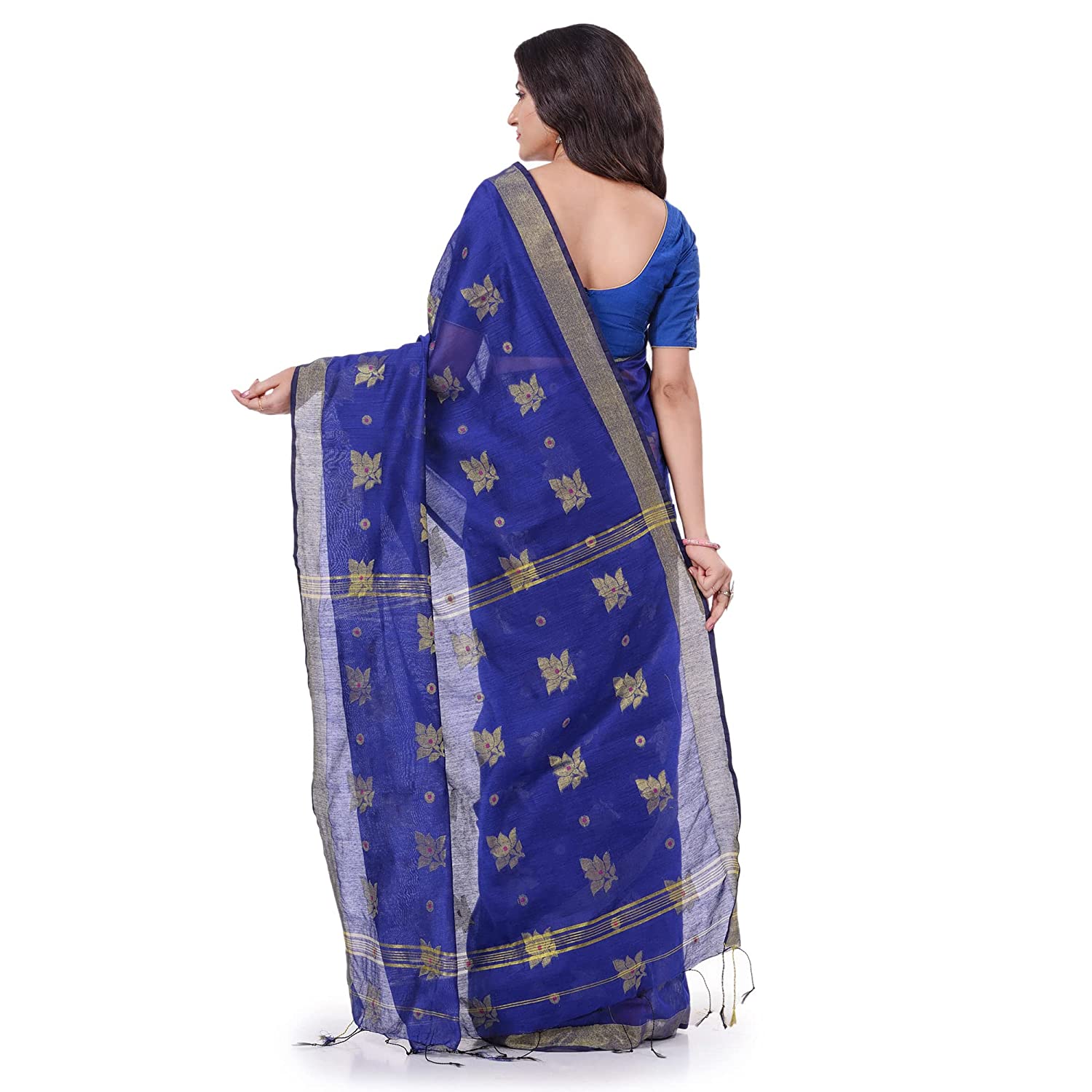 Desh Bidesh Women's Tant Silk Handloom Cotton Saree Rose Work With Blouse Piece - Distacart