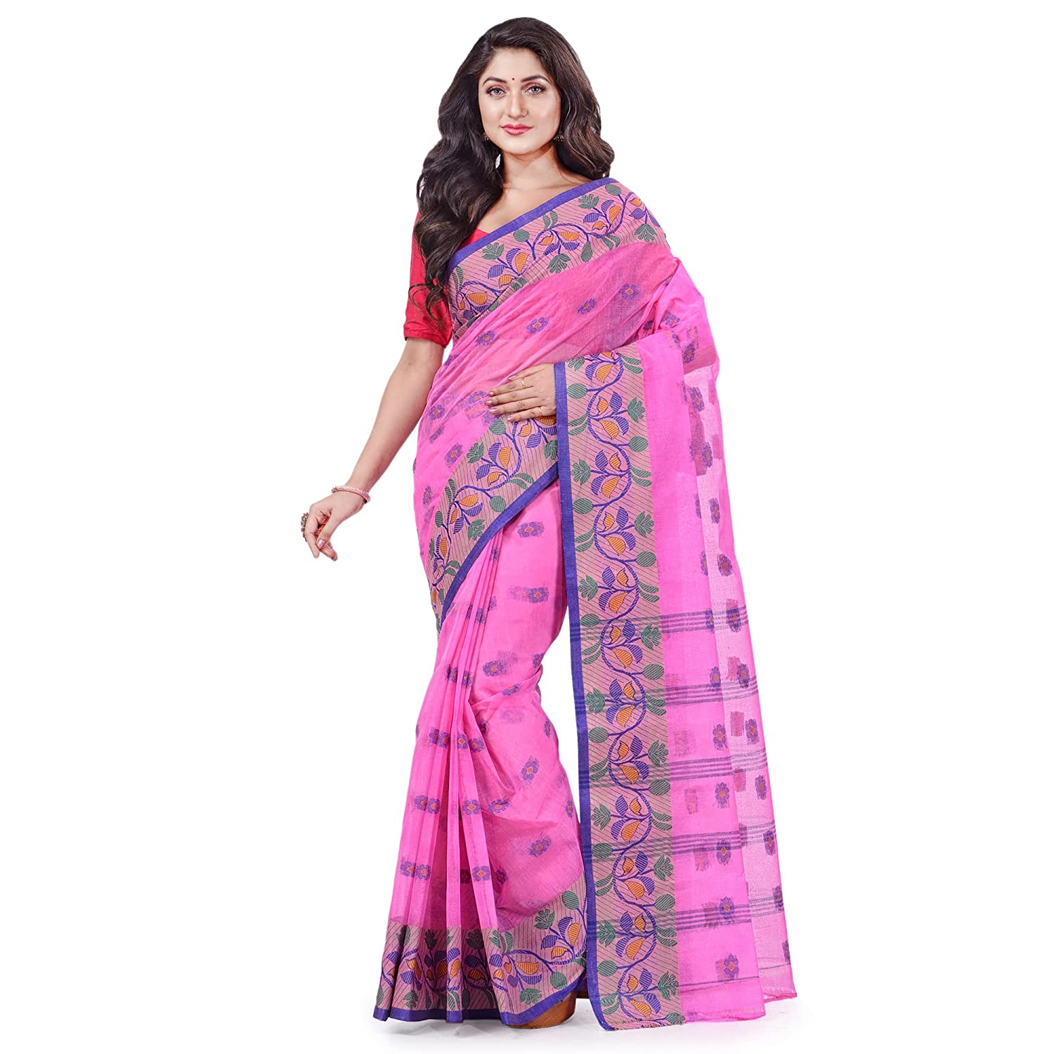 Desh Bidesh Women's Traditional Pure Handloom Cotton Saree Puspanjali Woven Designer Without Blouse Piece - Distacart