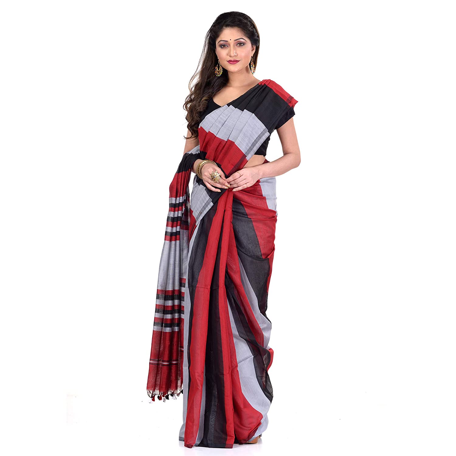 Desh Bidesh Women's Cotton Silk Bengal Half-Half Ghicha Handloom Woven Saree With Blouse Piece - Distacart