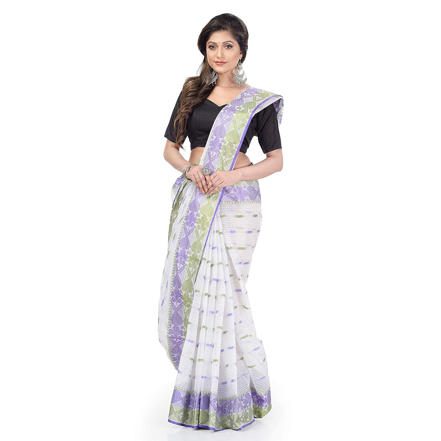 Desh Bidesh Pure Cotton Traditional Handloom Bengal Tant Saree Noyonchuri Design Without Blouse Piece - Distacart