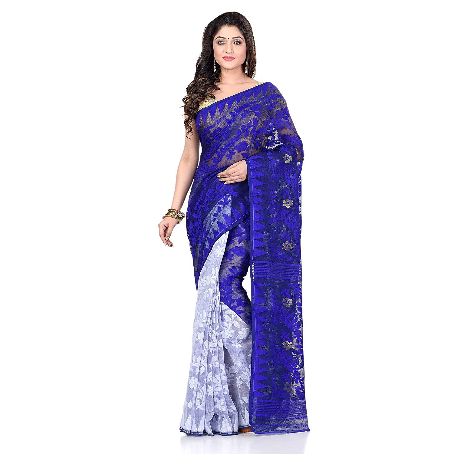 Desh Bidesh Women's Tant Handloom Soft Dhakai Jamdani Cotton Saree Whole Body Design - Distacart