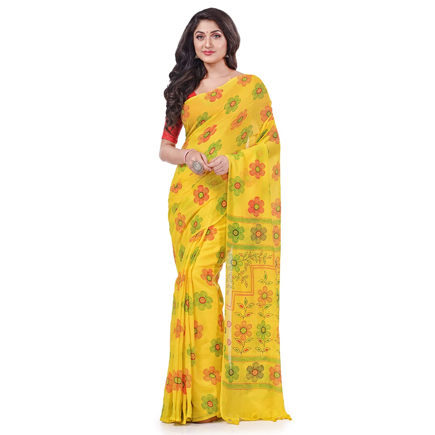 Desh Bidesh Women's Pure Cotton Flower Printed Designer Handloom Saree With Blouse Piece - Distacart