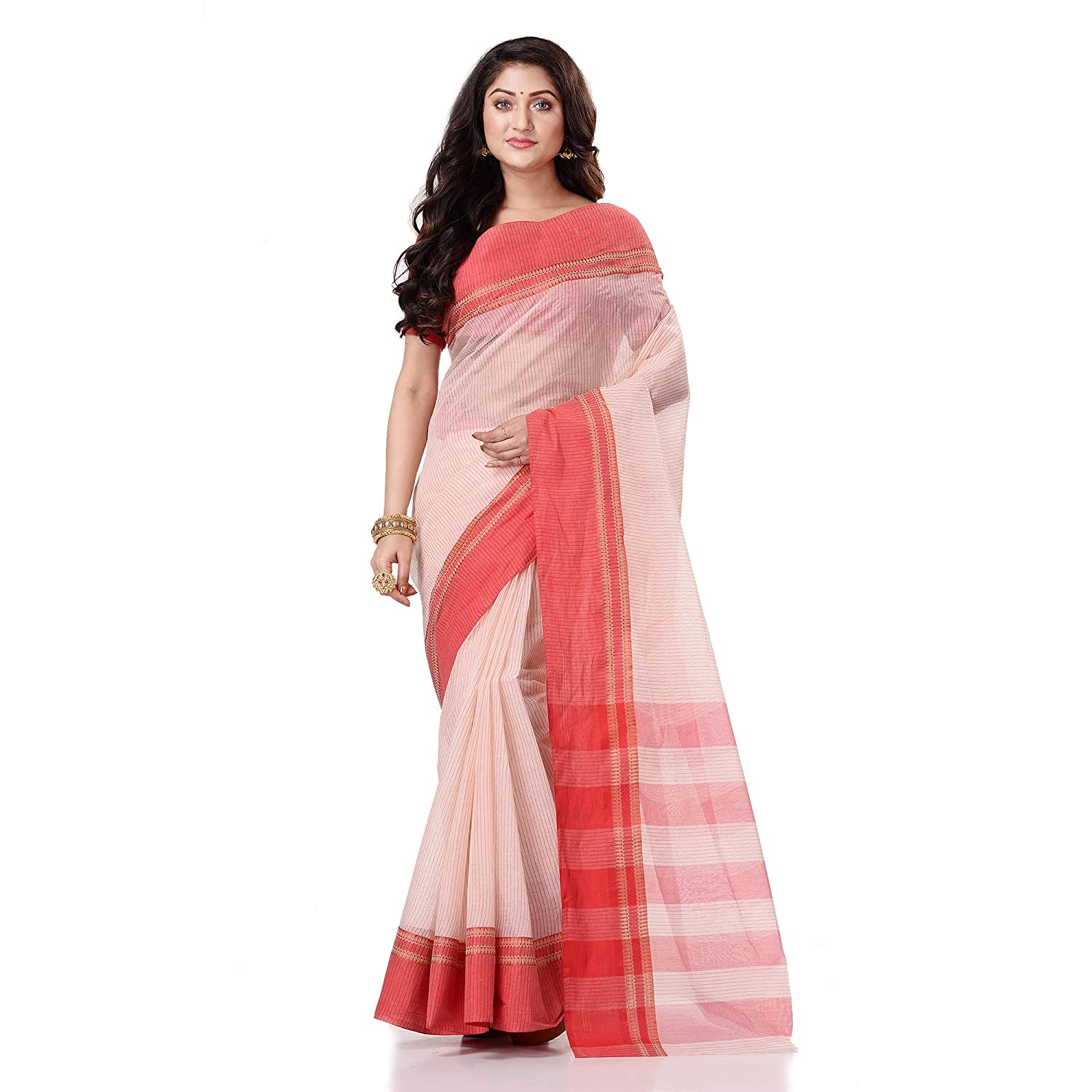 Desh Bidesh Women's Traditional Bengal Tant Pure Handloom Cotton Saree Kantha Stitch Woven Without Blouse Piece - Distacart